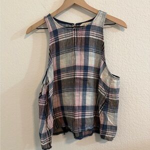 Cloth & Stone // EUC Plaid Sleeveless Linen Women's Top